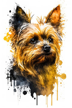Yorkshire Terrier dog Art Paint Splashes. Generative AI.