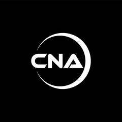 CNA letter logo design with black background in illustrator, cube logo, vector logo, modern alphabet font overlap style. calligraphy designs for logo, Poster, Invitation, etc.