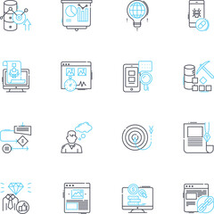 Product analysis linear icons set. Analysis, Product, Features, Benefits, Design, Quality, Performance line vector and concept signs. Functionality,Usability,Durability outline illustrations