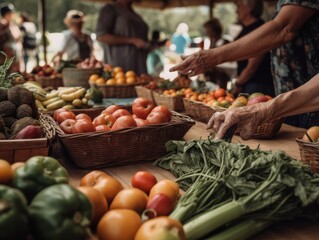 A vibrant table at a farmer's market displays an array of fresh, locally-grown produce