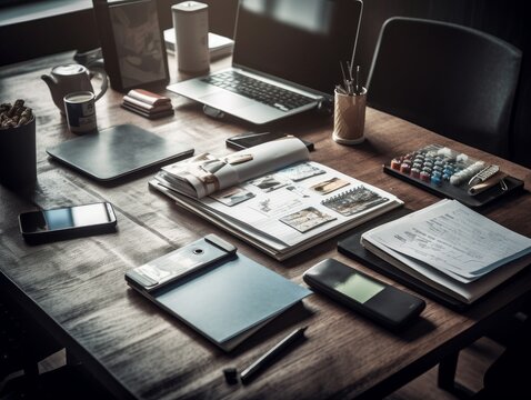 A productive and organized environment is depicted by a workspace table