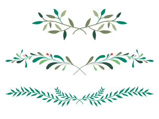 Set of flower, leaf, plants wreath. Botanical floral branches, ribbon. Vector illustration. 