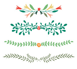 Fototapeta premium Set of flower, leaf, plants wreath. Botanical floral branches, ribbon. Vector illustration. 