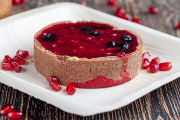 sweet dessert of chocolate cake with cream and berry flavor