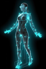 Technology woman hologram. AI generation