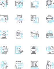 Electronic cash linear icons set. Bitcoin, Cryptocurrency, Digital currency, Blockchain, Ethereum, Wallet, Mining line vector and concept signs. Exchange,Token,Decentralized outline illustrations