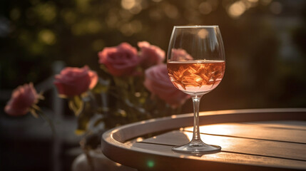 Chilled Rosé on an Outdoor Bar Cart, Romantic Vibes, Generative AI