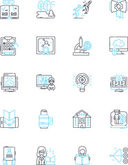 Proficiency linear icons set. Competency, Skillfulness, Mastery, Aptitude, Expertise, Fluency, Dexterity line vector and concept signs. Proficiency,Capability,Expertness outline illustrations