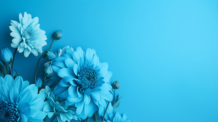 Obraz premium Blue flowers on blue background. Generative AI image. Generative AI image