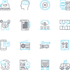 Gatherings and assemblies linear icons set. Conclave, Summit, Convention, Symposium, Congregation, Convocation, Assembly line vector and concept signs. Gathering,Meetup,Conference outline