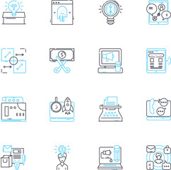 Informational cooperation linear icons set. Collaboration, Partnership, Alignment, Synergy, Communication, Coordination, Integration line vector and concept signs. Sharing,Exchange,Trust outline