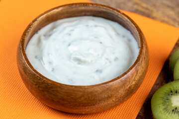 Delicious Fresh Cow's milk Yogurt with Kiwi slices