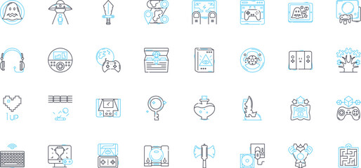 Performance tracking linear icons set. Analytics, Metrics, Evaluations, Measurements, Dashboards, Progress, Benchmarks line vector and concept signs. Targets,Feedback,Assessments outline illustrations