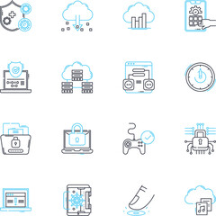 Confidential data linear icons set. Privacy, Encryption, Security, Access, Sensitive, Protection, Concealed line vector and concept signs. Restricted,Classified,Confidentiality outline illustrations