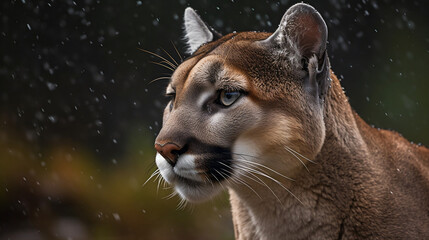 A cougar out in the cold rainy weather