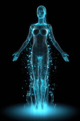 Technology of the future woman hologram. AI generation