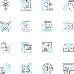 Innovative approach linear icons set. Inventive, Piering, Unconventional, Breakthrough, Experimental, Trailblazing, Visionary line vector and concept signs. Creative,Resourceful,Forward-thinking