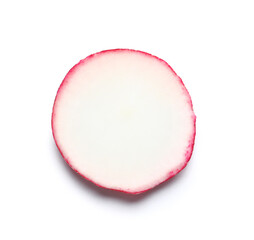 Slice of fresh radish isolated on white background