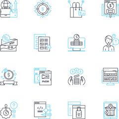 E-commerce site linear icons set. Shopping, Online, Store, Sales, Discounts, Shopping cart, Checkout line vector and concept signs. Products,Shipping,Payment outline illustrations