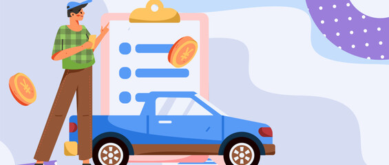 Naklejka premium Buy insurance for car flat character vector concept operation hand drawn illustration 
