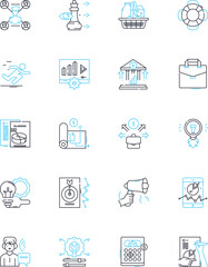 Targeted advertising linear icons set. Personalized, Precision, Efficient, Effective, Segmented, Analytical, Behavioral line vector and concept signs. Contextual,Data-driven,Consumer-centric outline