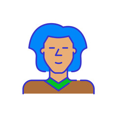 Pale skinned European man with long hair. Bold color cartoon style simplistic minimalistic icon, marketing and branding. Line design