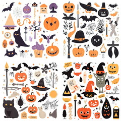 Obraz na płótnie Canvas Halloween clipart elements set, white background