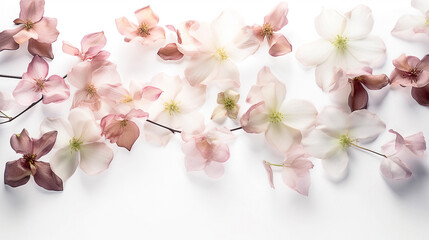 Diaphanous Ethereal flowers on white background. Generative AI image