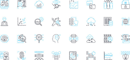 Competitive analysis linear icons set. Competition, Market, Rivals, SWOT, Benchmarking, Differentiation, Gap line vector and concept signs. Evaluation,Comparison,Threats outline illustrations