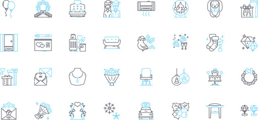 Home decor business linear icons set. Chic, Modern, Classic, Cozy, Rustic, Minimalistic, Trendy line vector and concept signs. Elegant,Stylish,Eclectic outline illustrations
