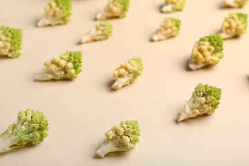 Composition with romanesco cabbage on beige background