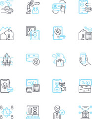 Cash management linear icons set. Budgeting, Forecasting, Optimization, Liquidity, Revenue, Savings, Planning line vector and concept signs. Financial,Investment,Expense outline illustrations