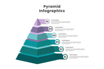 3d Pyramid infographic template design with six step and number - obrazy, fototapety, plakaty