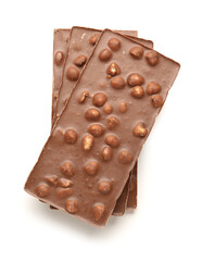 Sweet tasty chocolate with nuts on  white background