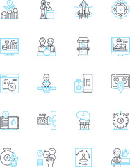 Content marketing linear icons set. Strategy, Audience, Engagement, Creation, Storytelling, Value, Outreach line vector and concept signs. Branding,Conversion,Analytics outline illustrations