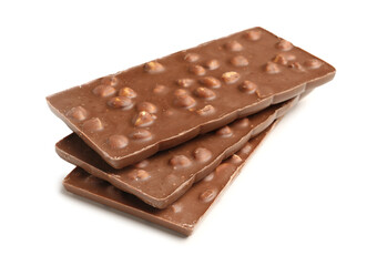 Sweet tasty chocolate with nuts on  white background