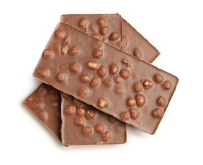 Sweet tasty chocolate with nuts on  white background