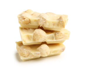 Sweet tasty chocolate with nuts on  white background