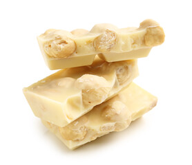 Sweet tasty chocolate with nuts on  white background