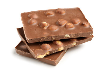 Sweet tasty chocolate with nuts on  white background