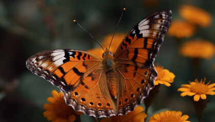 Naklejka premium Butterfly wing showcases vibrant multi colored elegance generated by AI