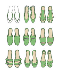 緑のサンダルのイラストセット