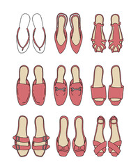 赤のサンダルのイラストセット