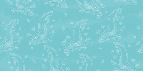 seamless blue background with whales © ammij