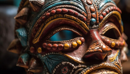 Obraz premium Indigenous mask decoration disguises human face pattern generated by AI
