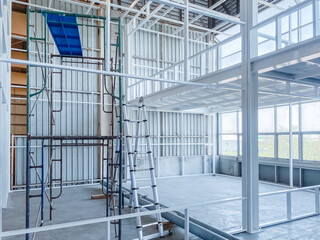 Steel frame extension constructed on a commercial building.
