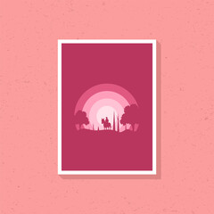 Horseman silhouette artwork in pink color for wall decoration. 