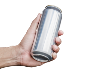Hand hold mockup shiny aluminum slim can