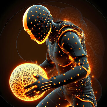 Un alien orange joue avec un ballon	de lumi&egrave;re