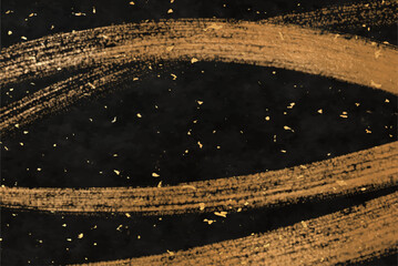 黒い和紙に光沢のある金色のブラシと金の粉で装飾された和風豪華な背景